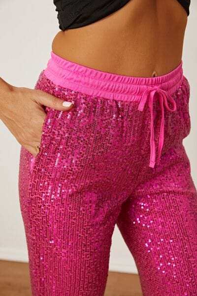 Sequin Drawstring Pants with Pockets - Trendsi - Flyclothing LLC