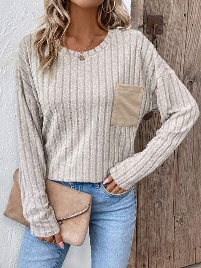 Round Neck Dropped Shoulder T-Shirt - Trendsi - Flyclothing LLC