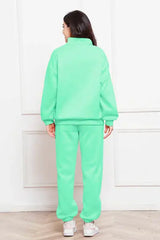 Half Zip Long Sleeve Sweatshirt and Pants Set - Trendsi - Flyclothing LLC