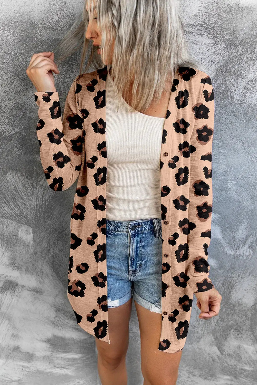 Printed Button Front Longline Cardigan - Trendsi - Flyclothing LLC