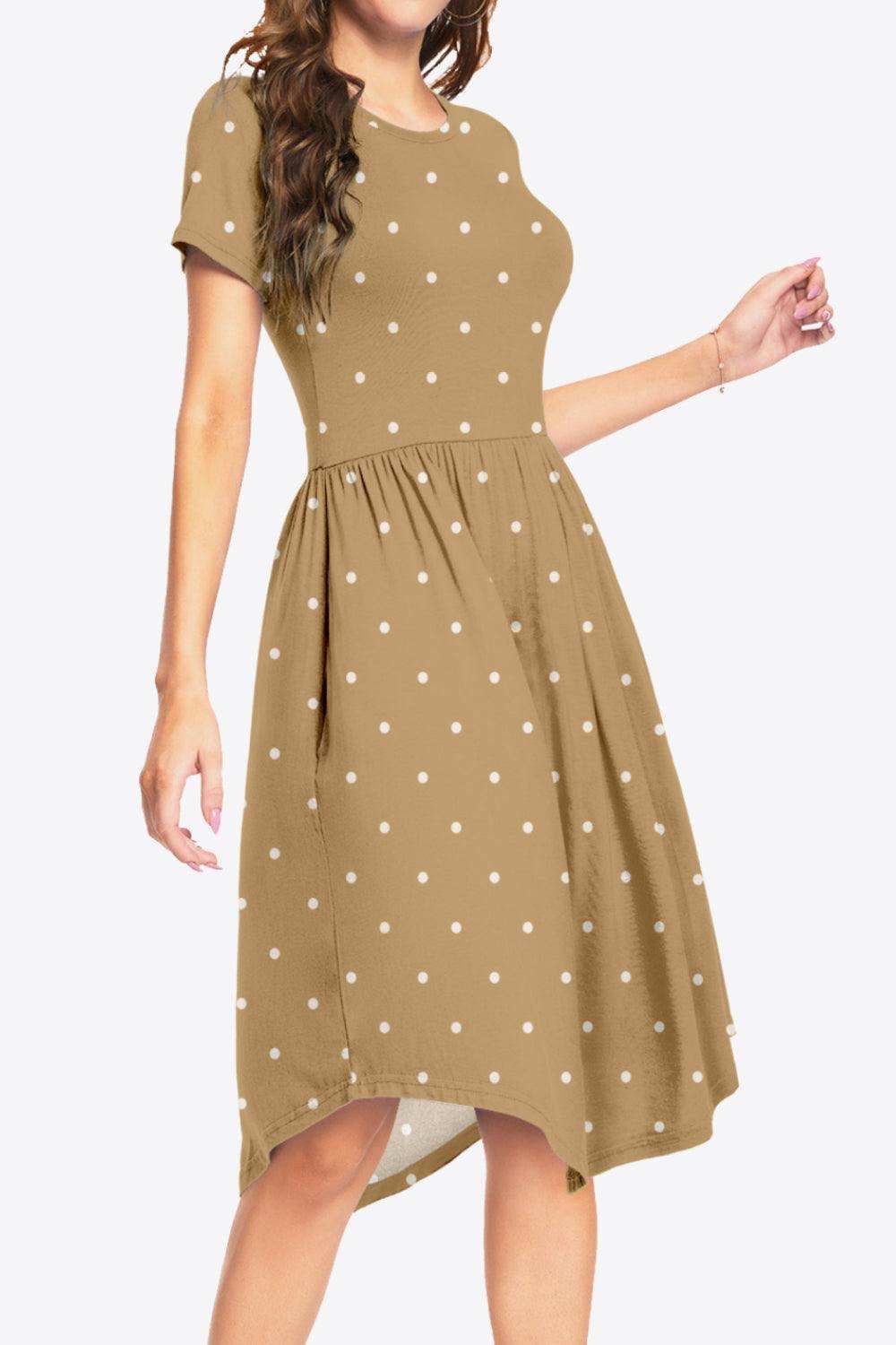 Printed Round Neck Short Sleeve Dress with Pockets - Trendsi - Flyclothing LLC