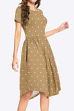 Printed Round Neck Short Sleeve Dress with Pockets - Trendsi - Flyclothing LLC