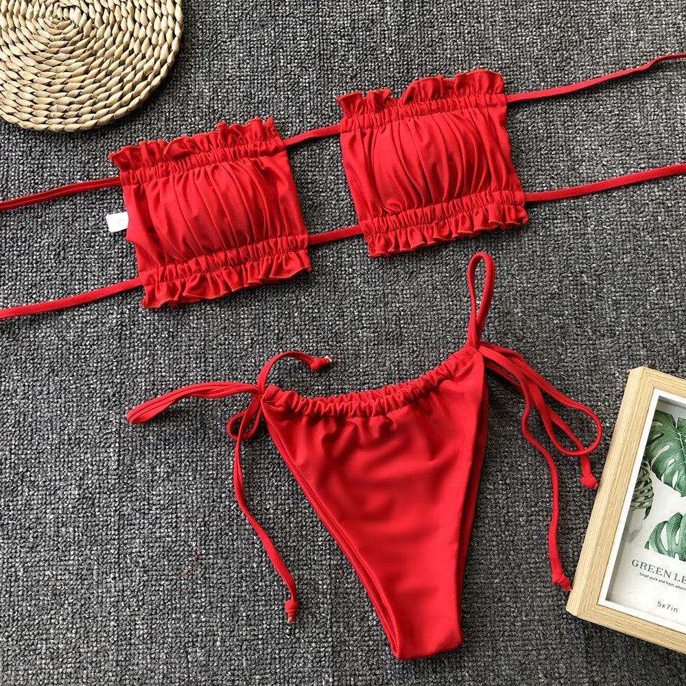Frill Trim Ruched Bikini Set - Trendsi - Flyclothing LLC