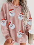 Sequin Santa Patch Ribbed Sweatshirt - Trendsi - Flyclothing LLC
