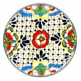 Handmade Pottery 8" Trivet or Wall Hanging, Dots & Flowers - Encantada - Encantada