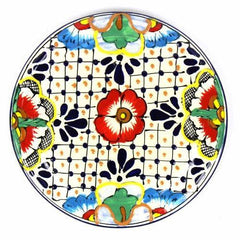 Handmade Pottery 8" Trivet or Wall Hanging, Dots & Flowers - Encantada - Encantada