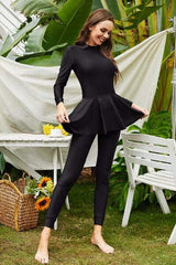 Mock Neck Long Sleeve One-Piece Swimwear - Trendsi - Flyclothing LLC