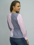 Surplice Neck Striped Long Sleeve Blouse - Trendsi