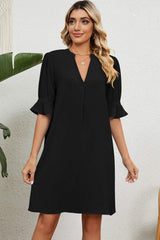 Notched Flounce Sleeve Mini Dress - Trendsi - Flyclothing LLC