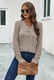 Buttoned Notched Neck Long Sleeve T-Shirt - Trendsi - Flyclothing LLC