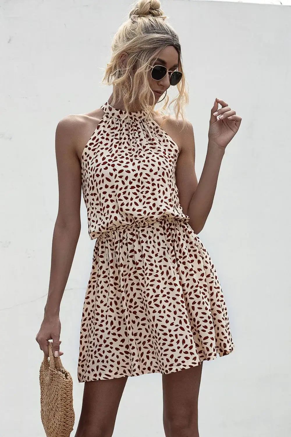Printed Grecian Neck Mini Dress - Trendsi - Flyclothing LLC