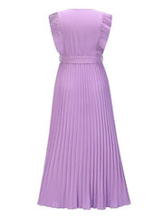 Tied Surplice Cap Sleeve Pleated Dress - Flyclothing LLC