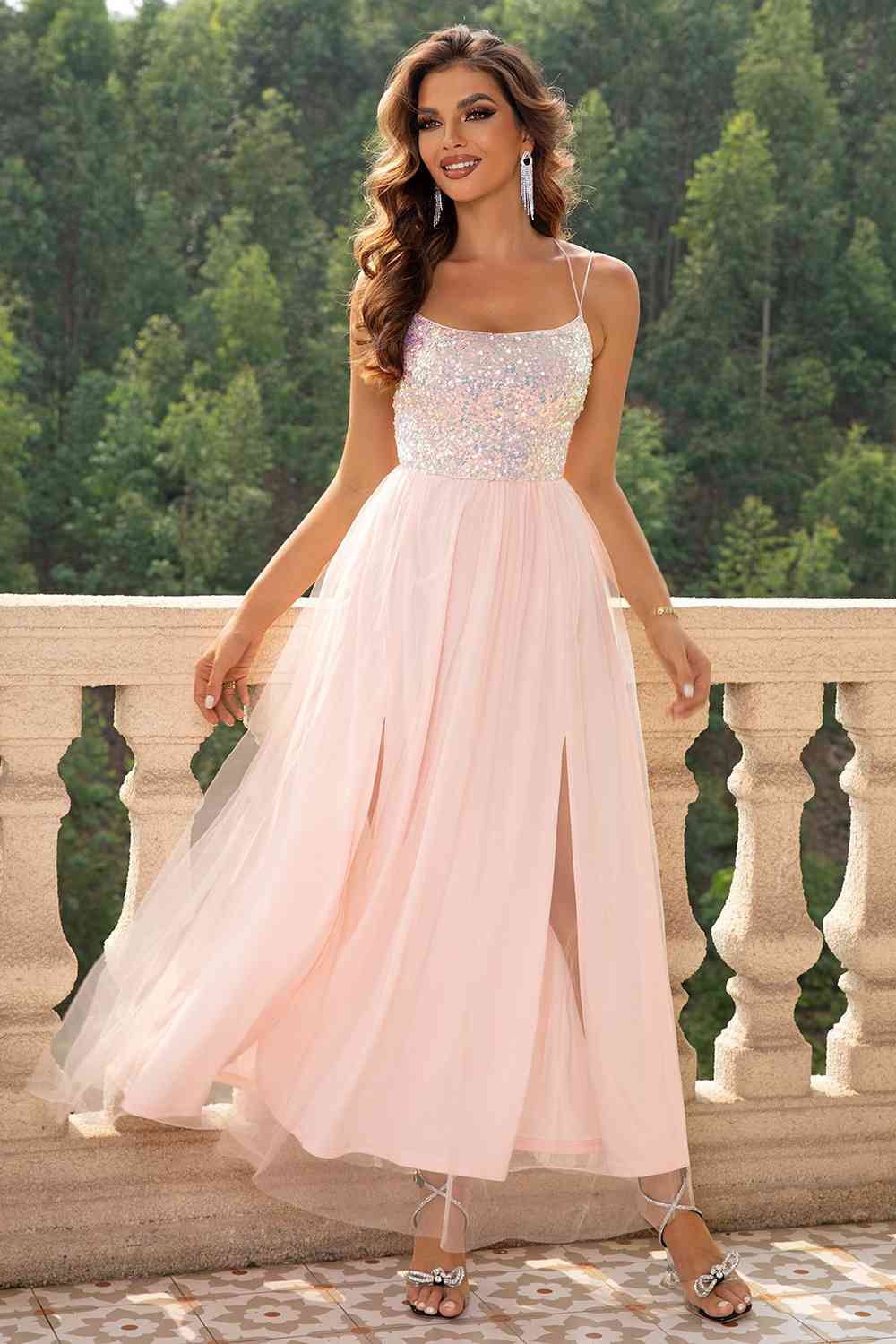 Lace-Up Backless Mesh Dress - Trendsi - Flyclothing LLC