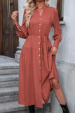 Button Down Notched Neck Dress - Trendsi