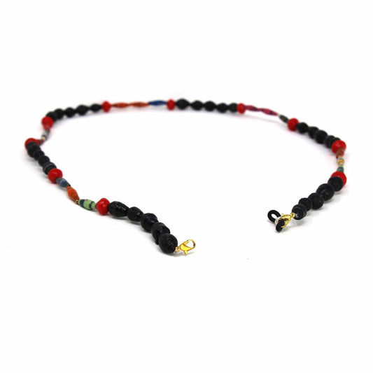 Face Mask/Eyeglass Paper Bead Chain, Black and Red - Creative Alternatives
