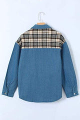 Plaid Pocketed Button Up Denim Jacket - Trendsi - Flyclothing LLC