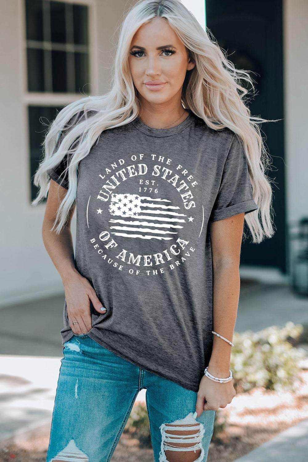 US Flag Graphic Short Sleeve Tee Trendsi