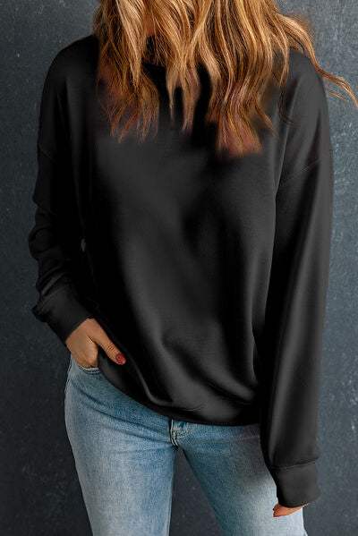 Round Neck Dropped Shoulder Sweatshirt - Trendsi - Flyclothing LLC