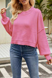 Round Neck Dropped Shoulder Sweater - Trendsi - Flyclothing LLC