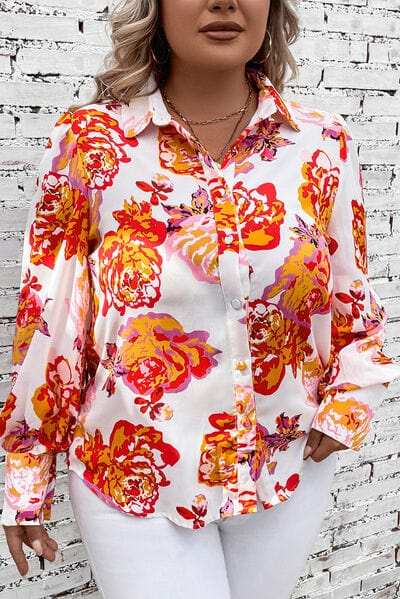 Plus Size Printed Long Sleeve Shirt - Trendsi - Flyclothing LLC