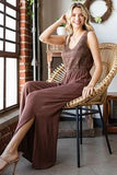 First Love Tie Back Sleeveless Slit Wide Leg Jumpsuit - Trendsi