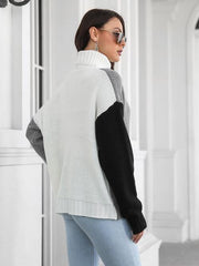 Contrast Turtleneck Long Sleeve Sweater - Trendsi