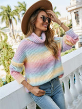 Contrast Turtleneck Dropped Shoulder Sweater - Trendsi - Flyclothing LLC