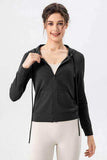 Drawstring Zip Up Hooded Active Outerwear - Trendsi - Flyclothing LLC