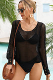Openwork Scoop Neck Long Sleeve Cover-Up - Trendsi
