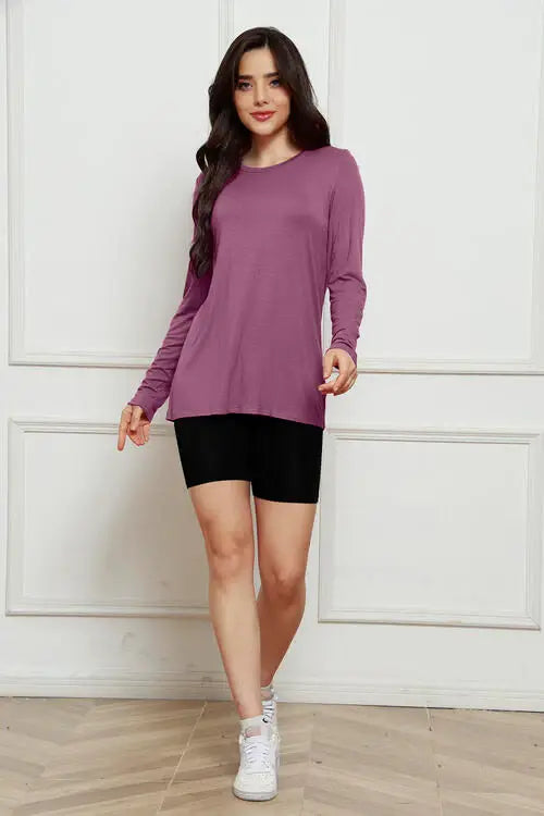 Basic Bae Full Size Round Neck Long Sleeve Top - Trendsi - Flyclothing LLC