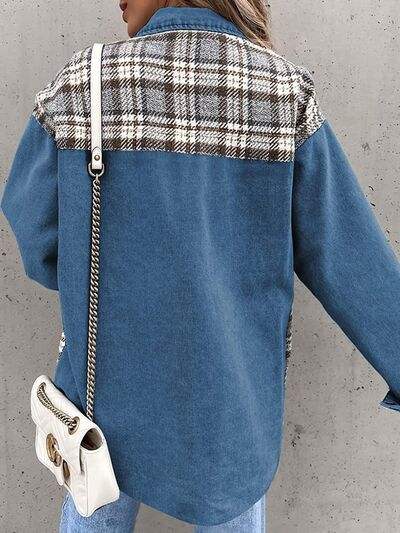 Plaid Button Up Dropped Shoulder Jacket - Trendsi - Flyclothing LLC