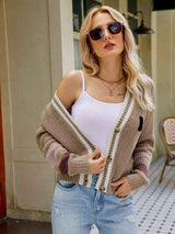 Contrast Button Up Dropped Shoulder Cardigan - Trendsi - Flyclothing LLC