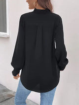 Smocked Notched Long Sleeve Blouse - Trendsi - Flyclothing LLC