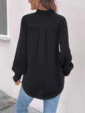 Smocked Notched Long Sleeve Blouse - Trendsi