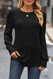 Ribbed Round Neck Long Sleeve Knit Top - Trendsi - Flyclothing LLC