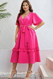 Belted Frill Trim Flutter Sleeve Dress - Trendsi