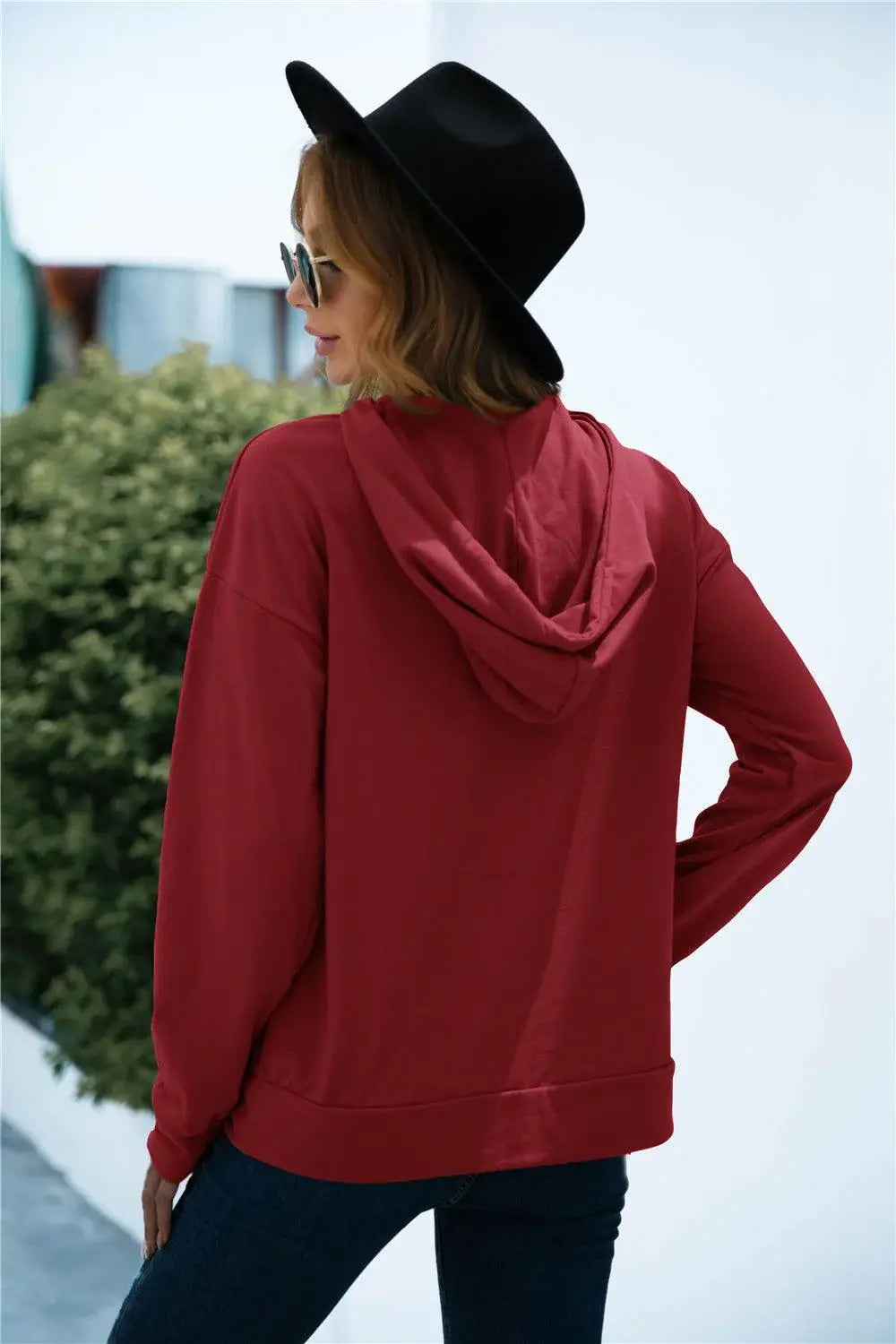 Quarter Snap Drawstring Hoodie with Kangaroo Pocket - Trendsi - Flyclothing LLC