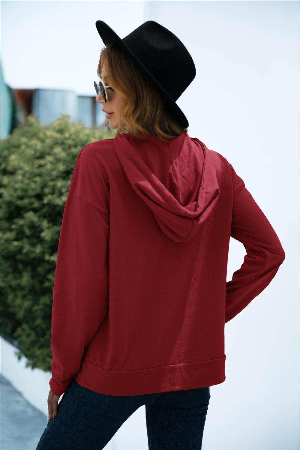 Quarter Snap Drawstring Hoodie with Kangaroo Pocket - Trendsi - Flyclothing LLC