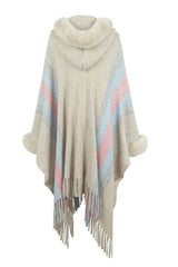 Color Block Fringe Detail Poncho - Trendsi - Flyclothing LLC