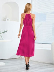 Pleated Spaghetti Strap Tie Waist Midi Dress - Trendsi