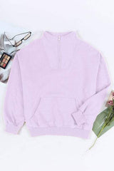 Quarter Zip Dropped Shoulder Sweatshirt - Trendsi - Flyclothing LLC