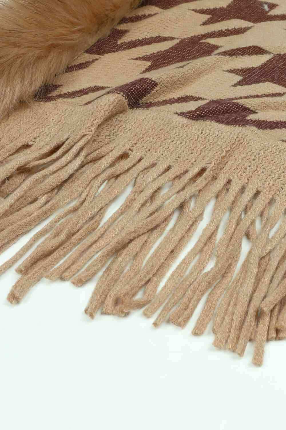 Houndstooth Fringe Hem Poncho - Trendsi - Flyclothing LLC