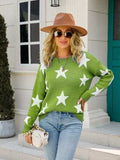 Star Round Neck Dropped Shoulder Sweater - Trendsi - Flyclothing LLC