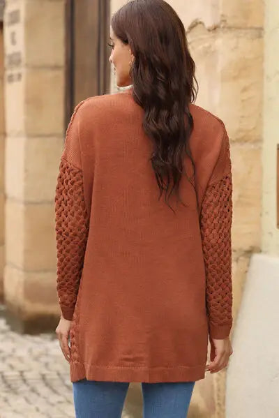 Open Front Dropped Shoulder Cardigan with Pockets - Trendsi - Flyclothing LLC