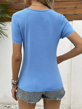 Lace Trim V-Neck Short Sleeve Blouse - Trendsi - Flyclothing LLC