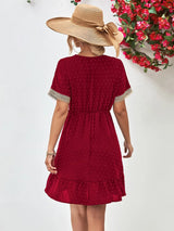 Contrast V-Neck Short Sleeve Mini Dress - Trendsi - Flyclothing LLC