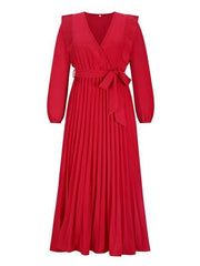 Pleated Surplice Tie Waist Maxi Dress - Trendsi