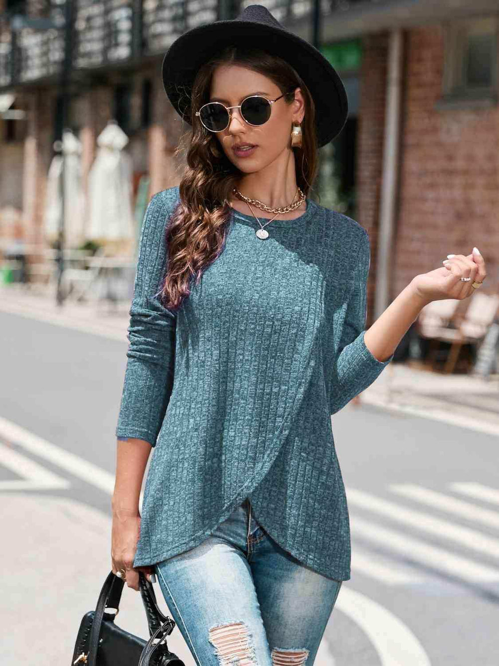 Round Neck Long Sleeve T-Shirt - Trendsi - Flyclothing LLC