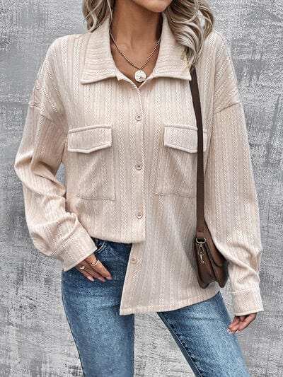 Pocketed Button Up Dropped Shoulder Jacket - Trendsi - Flyclothing LLC