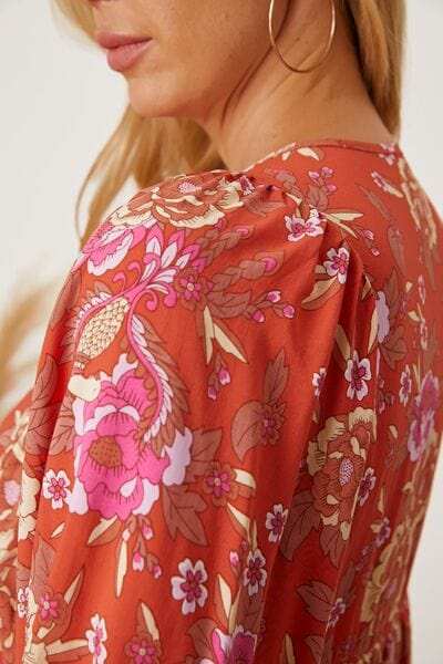 Floral Tie Neck Half Sleeve Dress - Trendsi - Flyclothing LLC